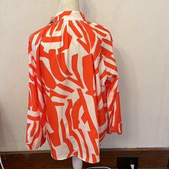 Prettywear orange white long sleeve button front henley collar blouse Size M New - Picture 6 of 9